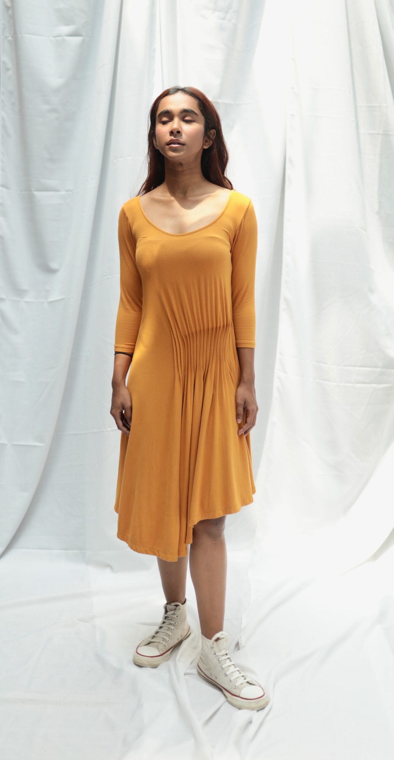 SISLEY Jersey Dress In Mustard