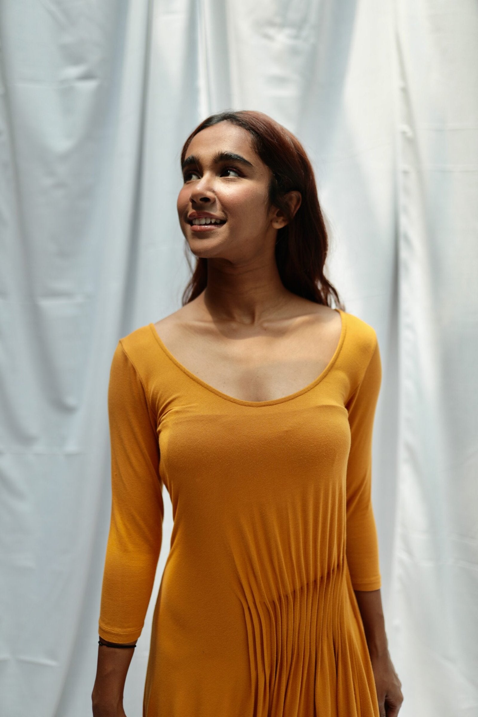 SISLEY Jersey Dress In Mustard