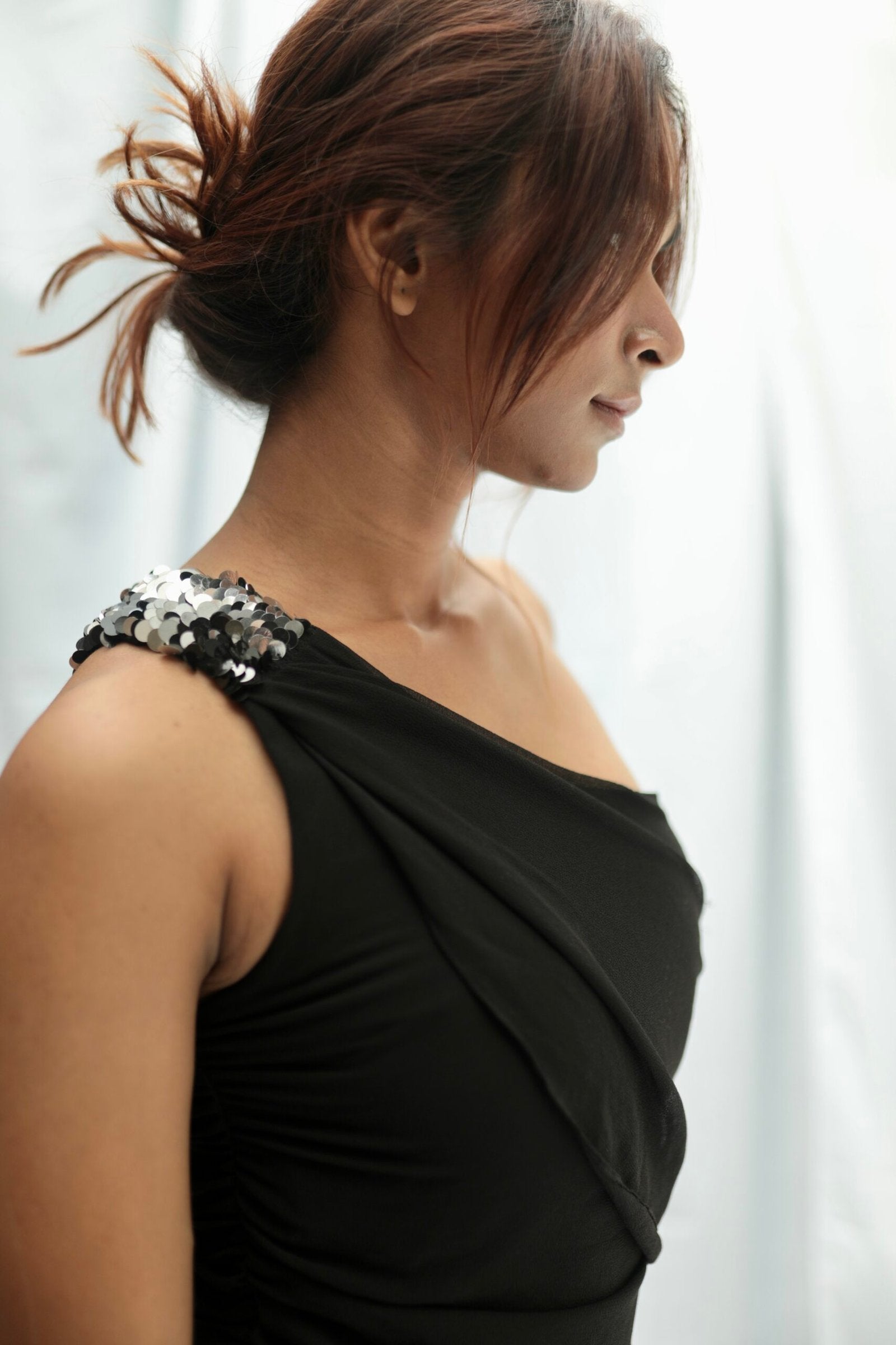 RITU KUMAR One Shoulder Black Dress