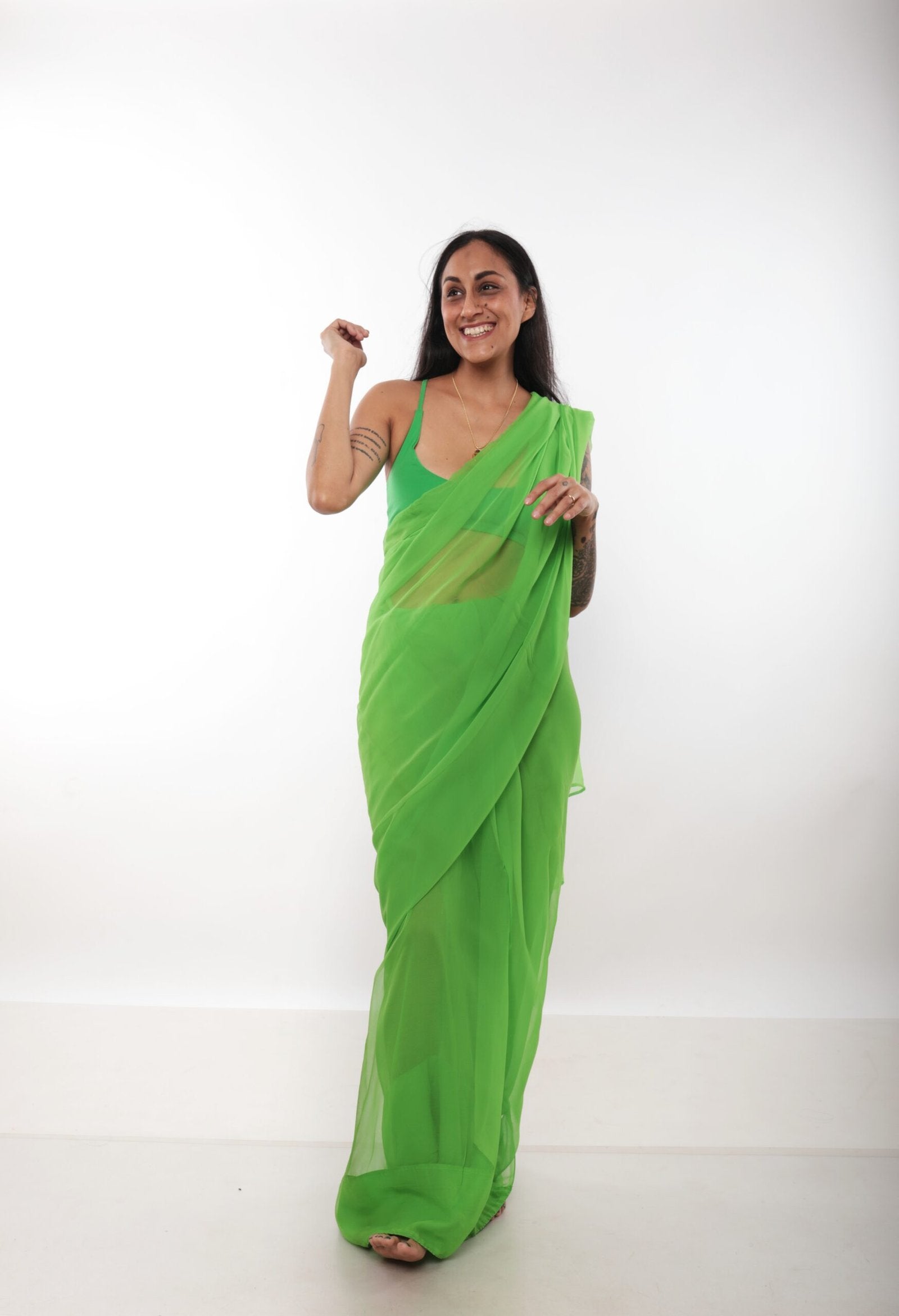 Parrot Green Chiffon Sari