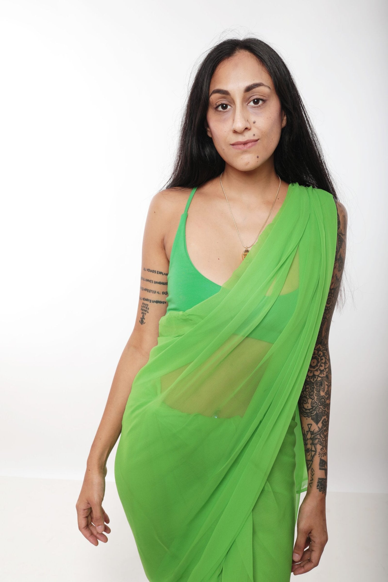 Parrot Green Chiffon Sari
