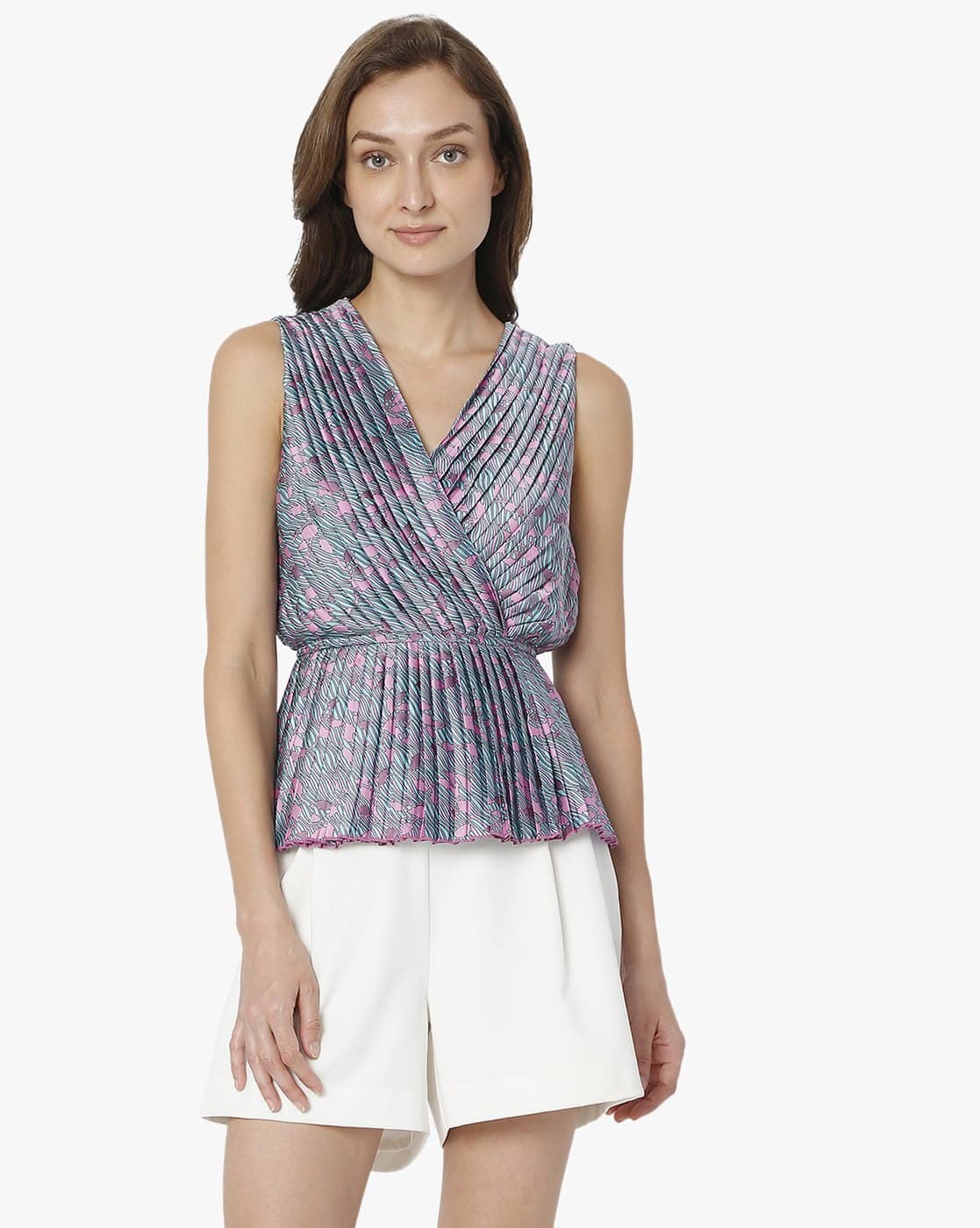 VERO MODA - Floral Printed Pleated Peplum Top