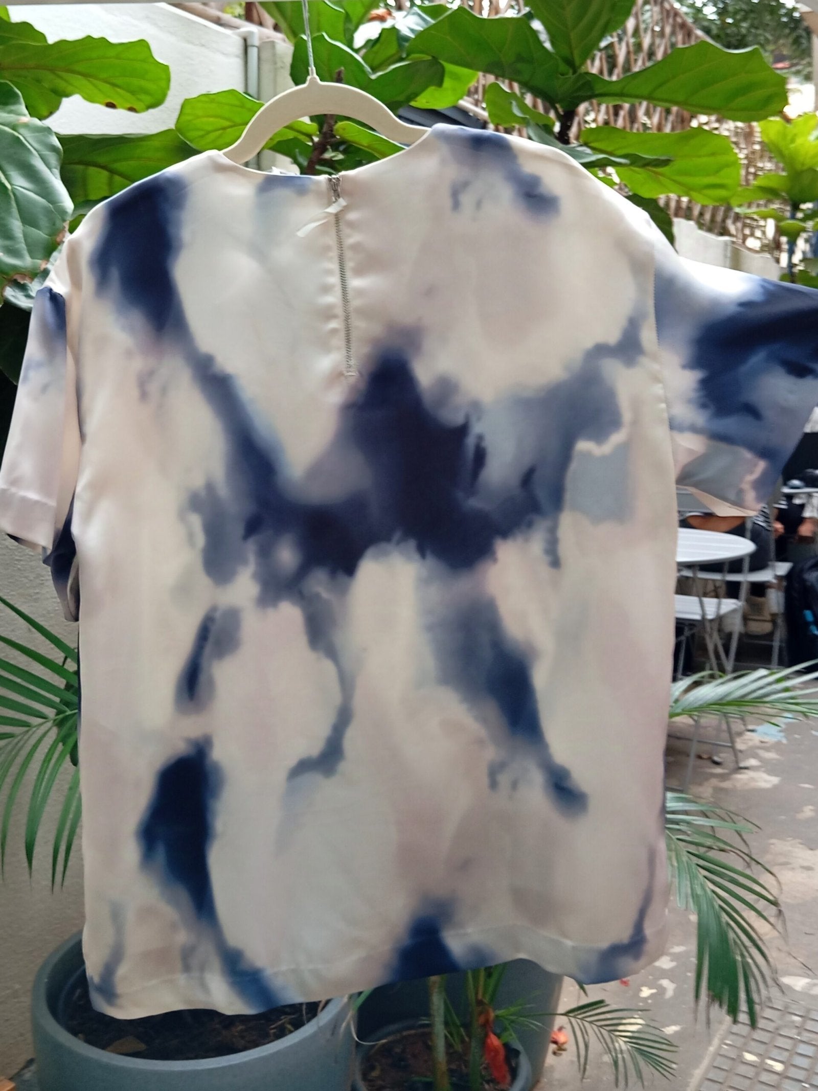 H&M- Blue & White Watercolour Pattern Satin Top