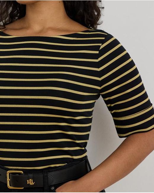MANGO - Dark Olive and Beige Striped Top