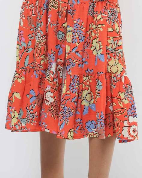 Floral Print Off-Shoulder A-line Dress with Slit