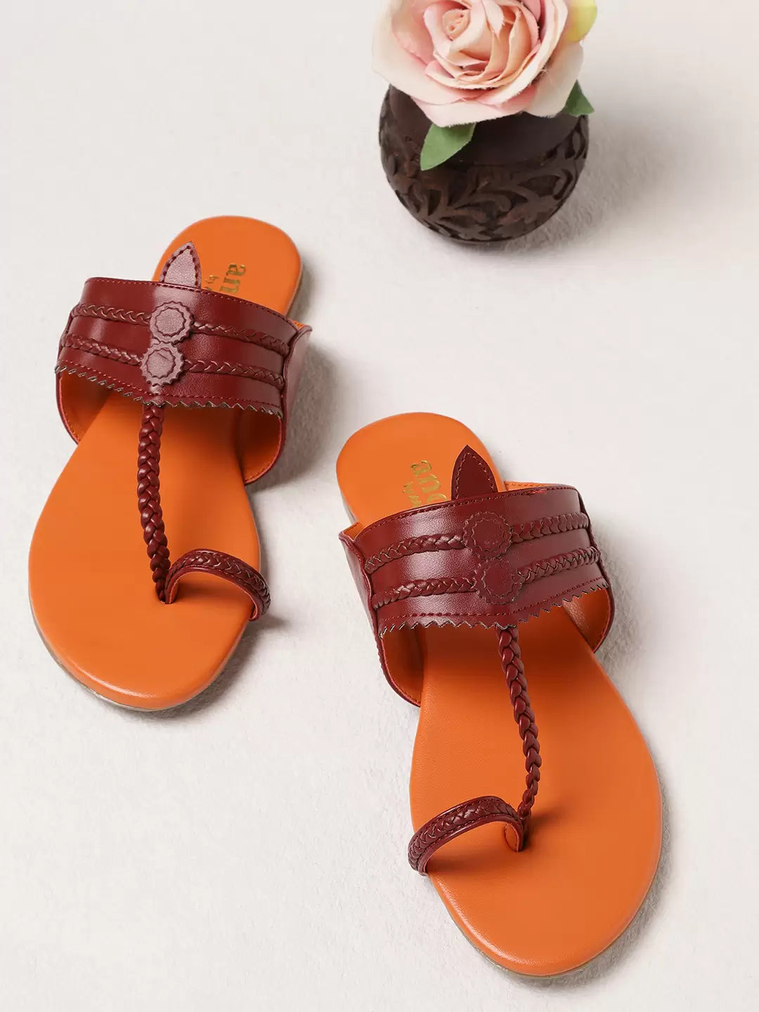 ANOUK- Maroon Braided One Toe Flats