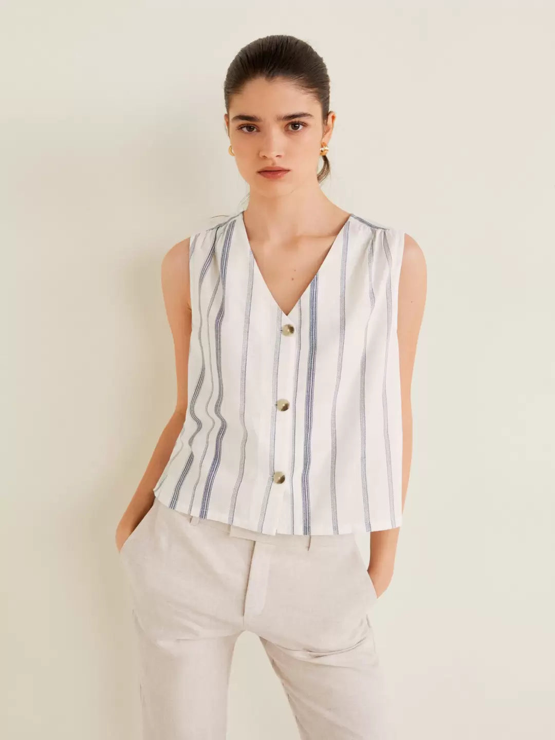 MNG - White & Blue Striped Cotton Top