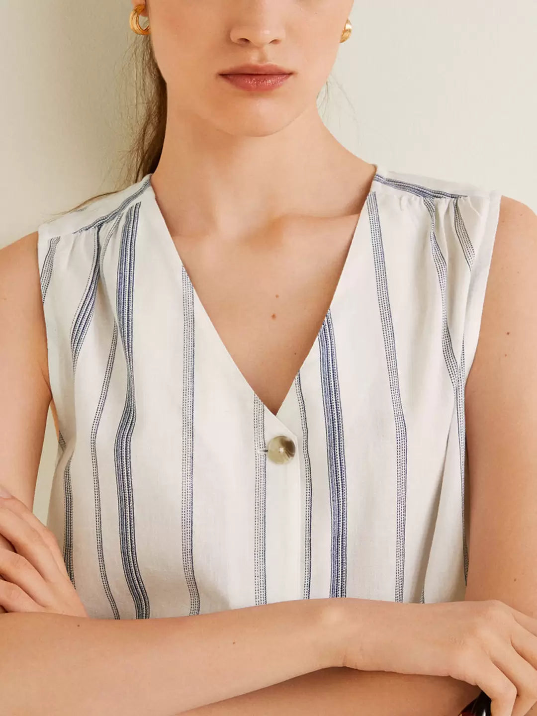 MNG - White & Blue Striped Cotton Top