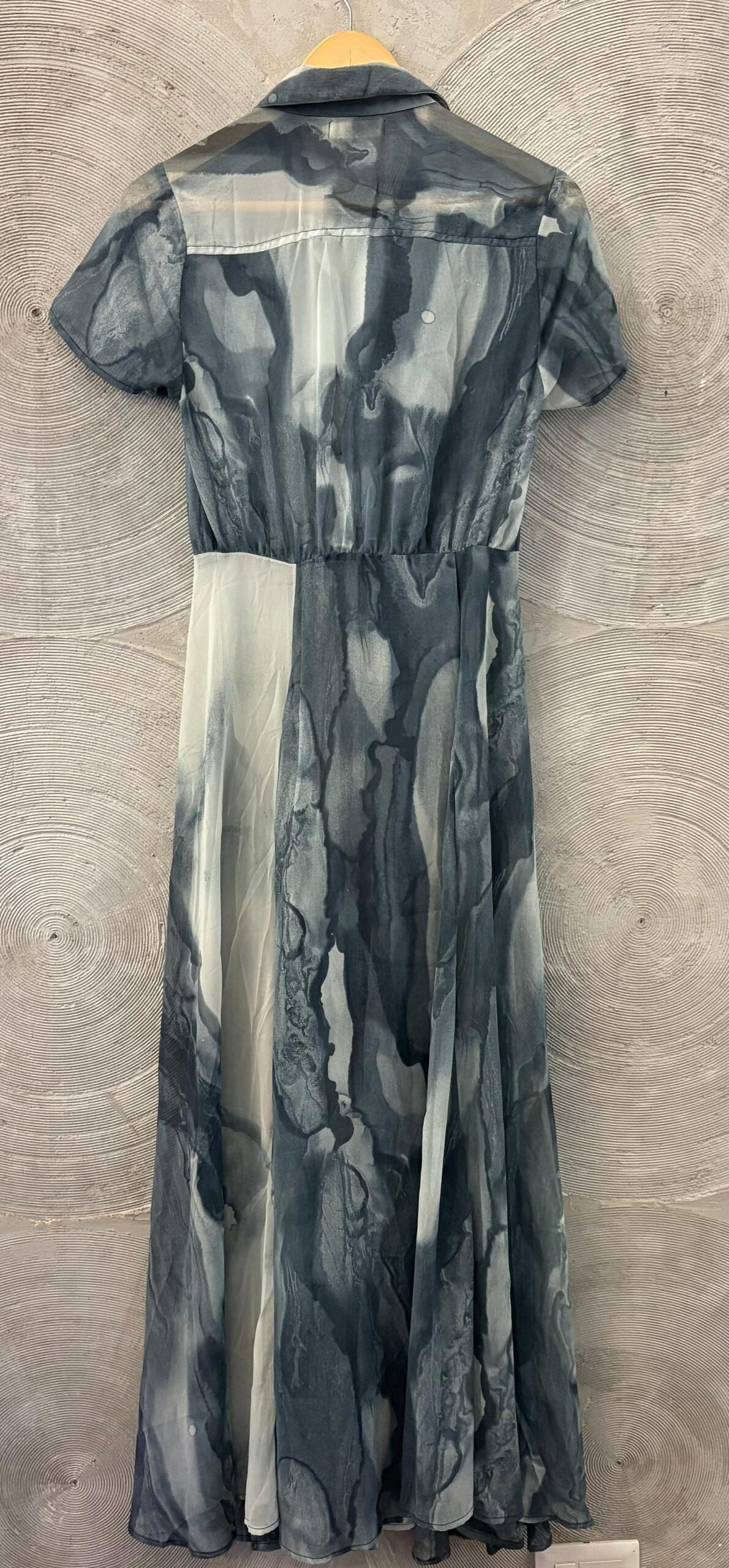 Grey and Off-white Semi Sheer Printed Maxi Dress