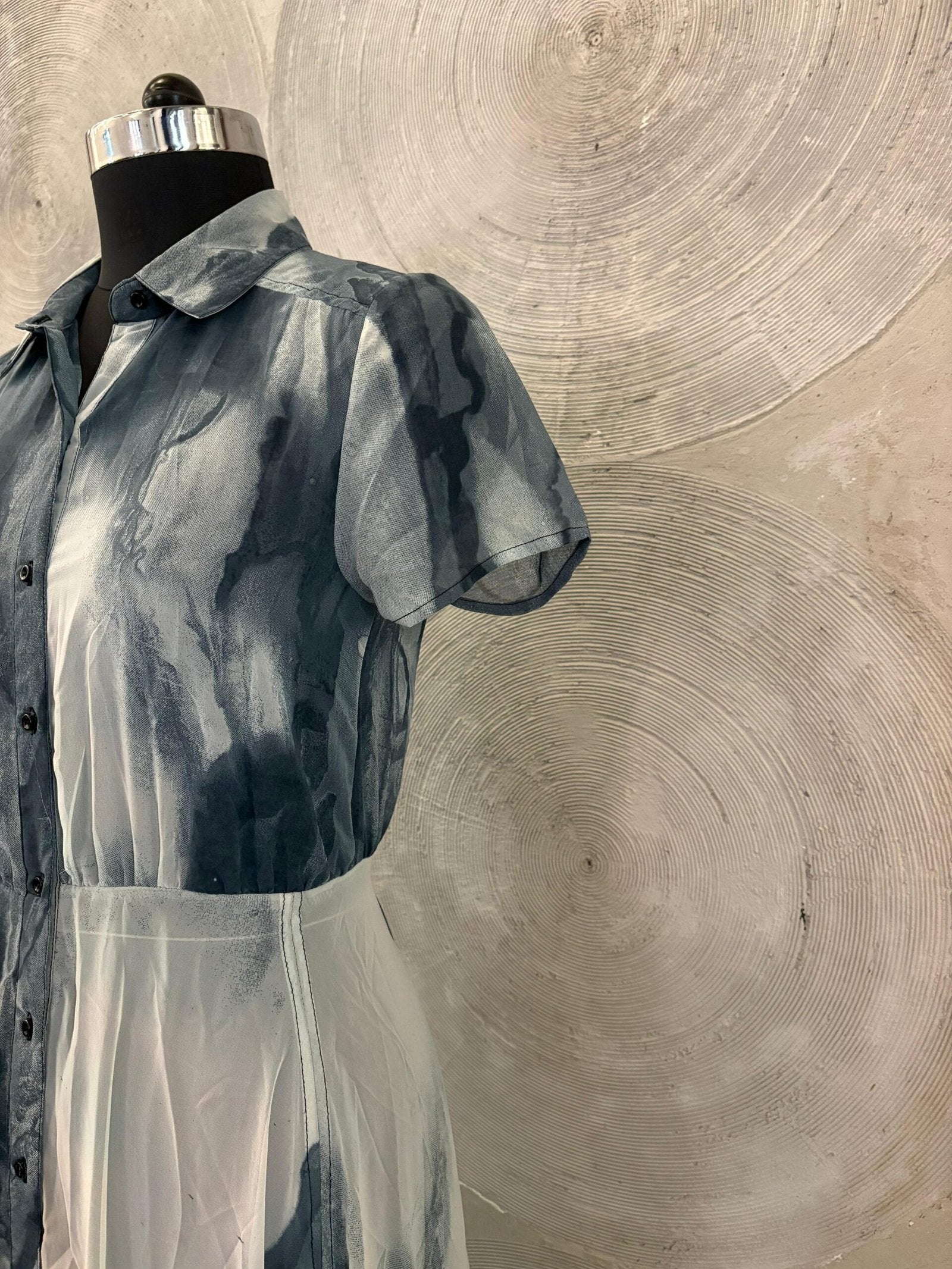 Grey and Off-white Semi Sheer Printed Maxi Dress