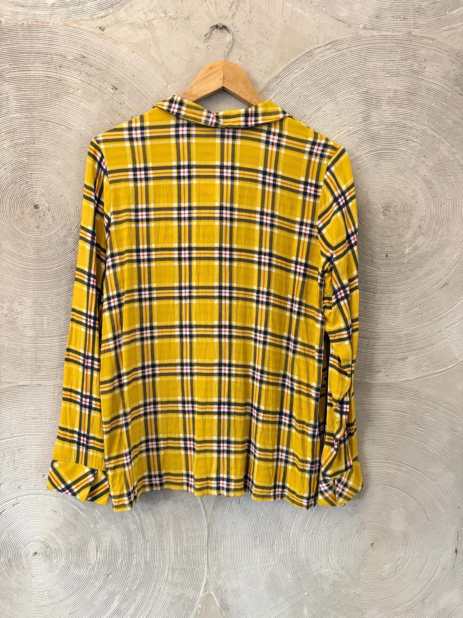 FAME FOREVER- Yellow and Navy Blue Checked Casual Shirt