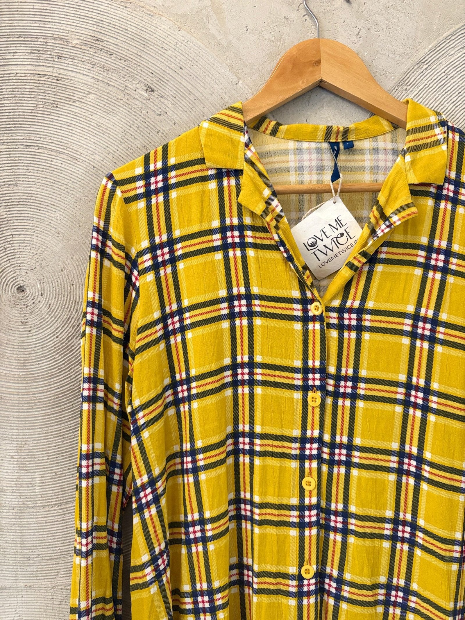 FAME FOREVER- Yellow and Navy Blue Checked Casual Shirt
