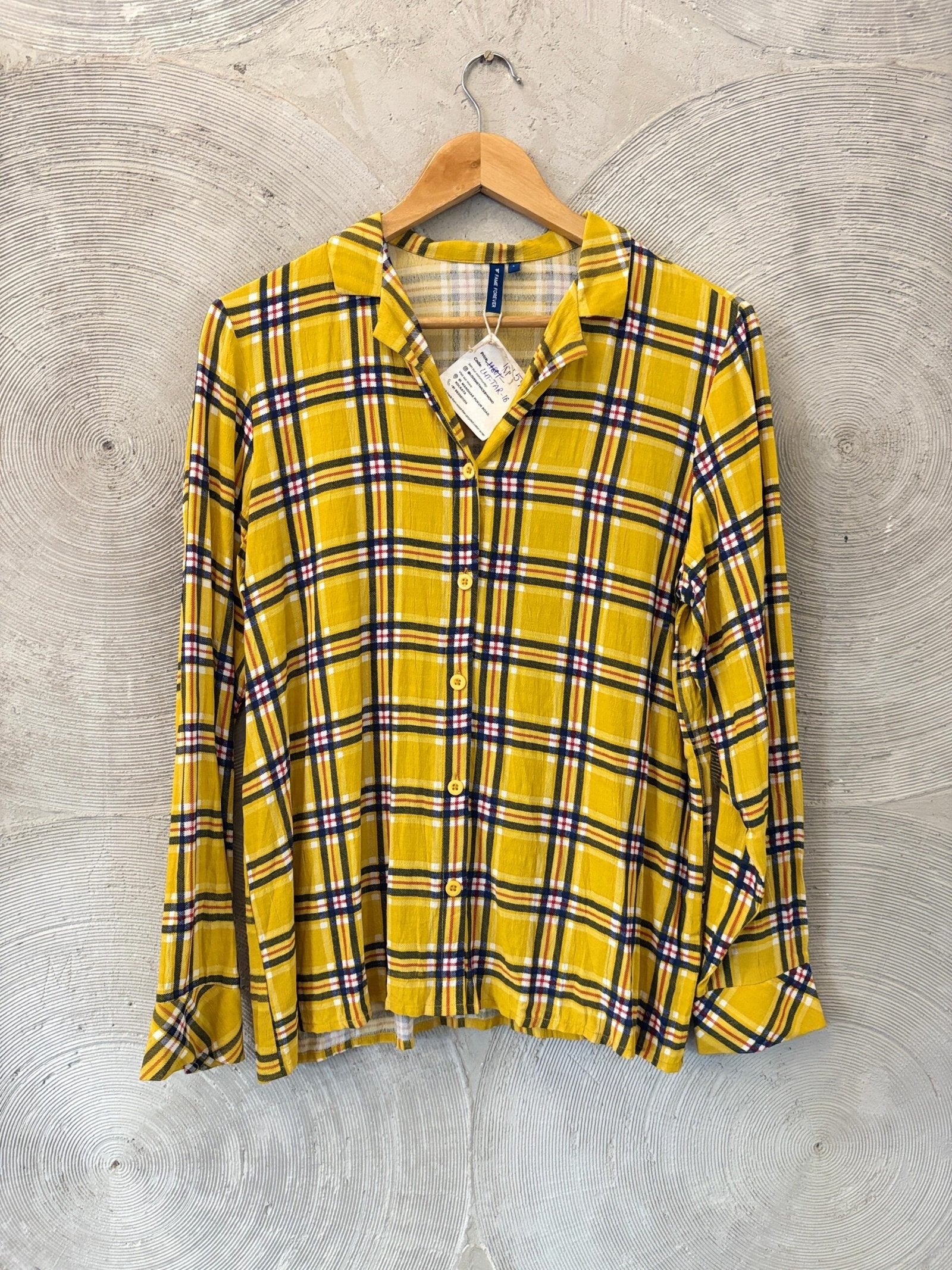 FAME FOREVER- Yellow and Navy Blue Checked Casual Shirt