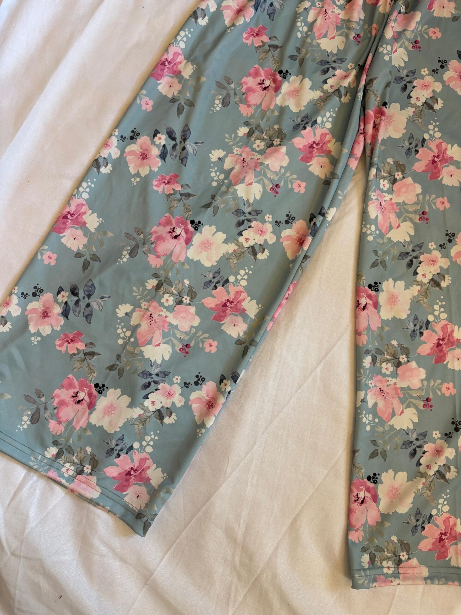 Blue, Pink and White Floral Print Pants