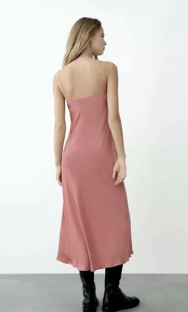 Pink Satin V-neck Spaghetti Straps Wrap Dress