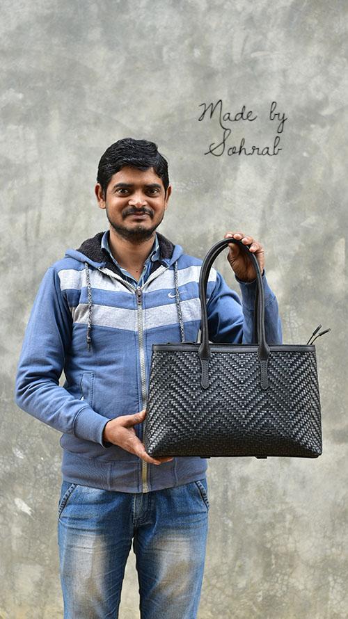 CHIAROSCURO - All Woven Slate Big Jojo Hand Bag