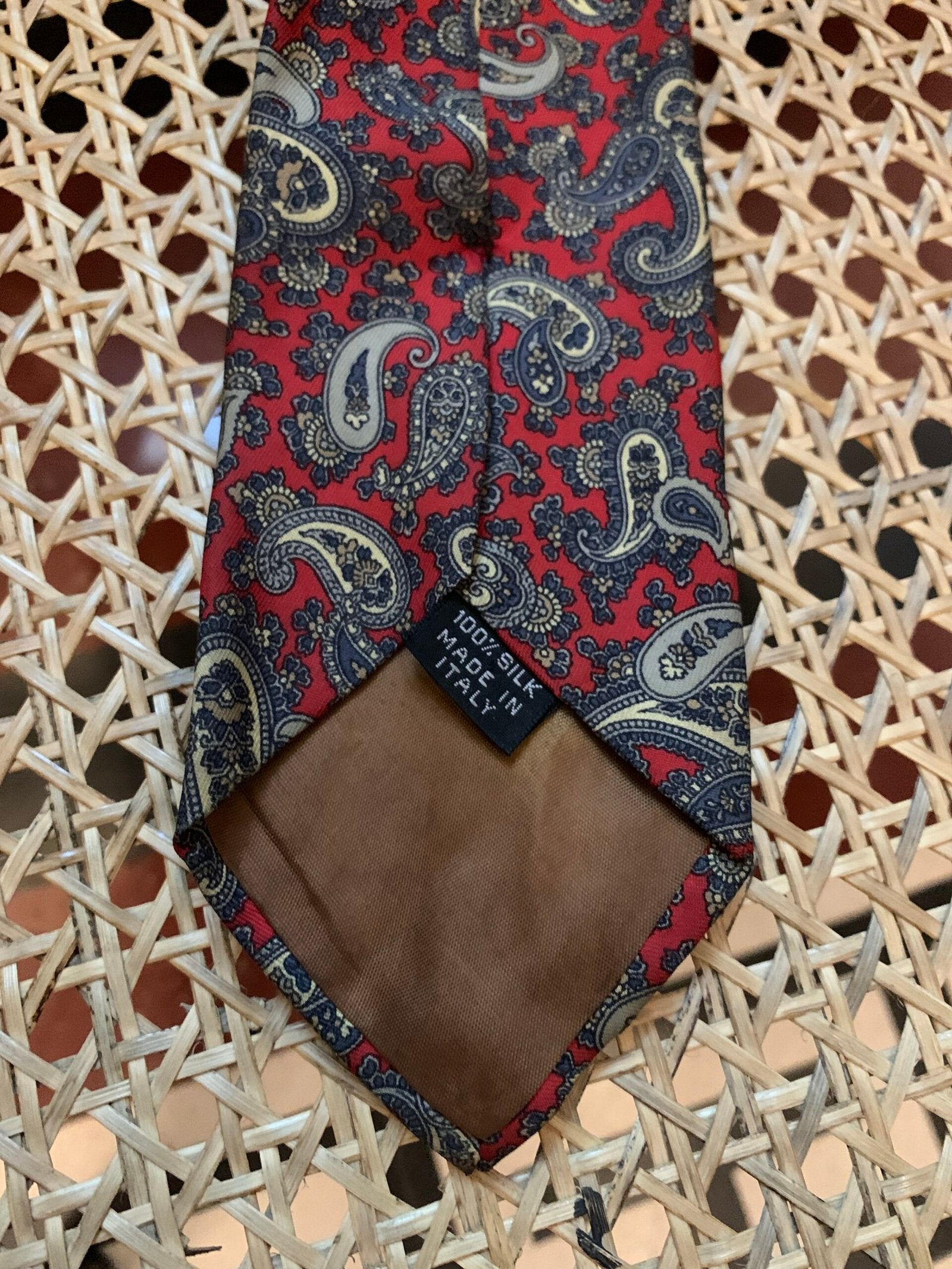 Red and grey paisley tie