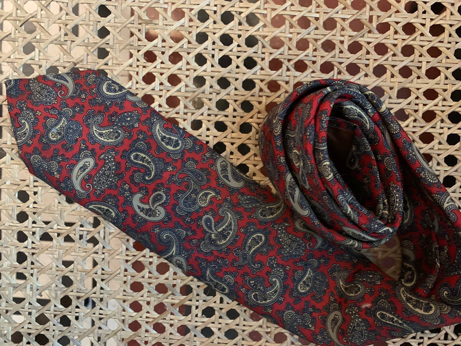 Red and grey paisley tie