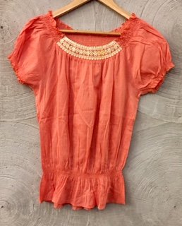 Peach Cotton Top with Lace Neckline