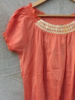 Peach Cotton Top with Lace Neckline