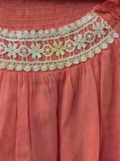 Peach Cotton Top with Lace Neckline