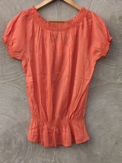 Peach Cotton Top with Lace Neckline