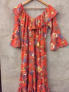 Floral Print Off-Shoulder A-line Dress with Slit