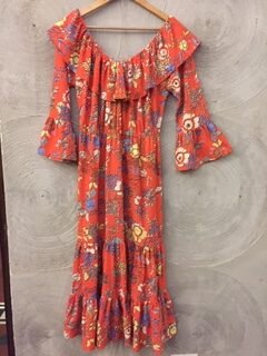 Floral Print Off-Shoulder A-line Dress with Slit
