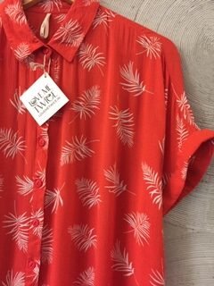 Orange Leaf Print Shirt with Drop Shoulder