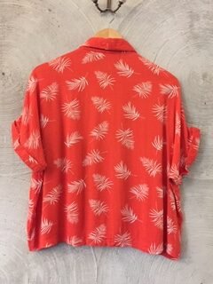 Orange Leaf Print Shirt with Drop Shoulder
