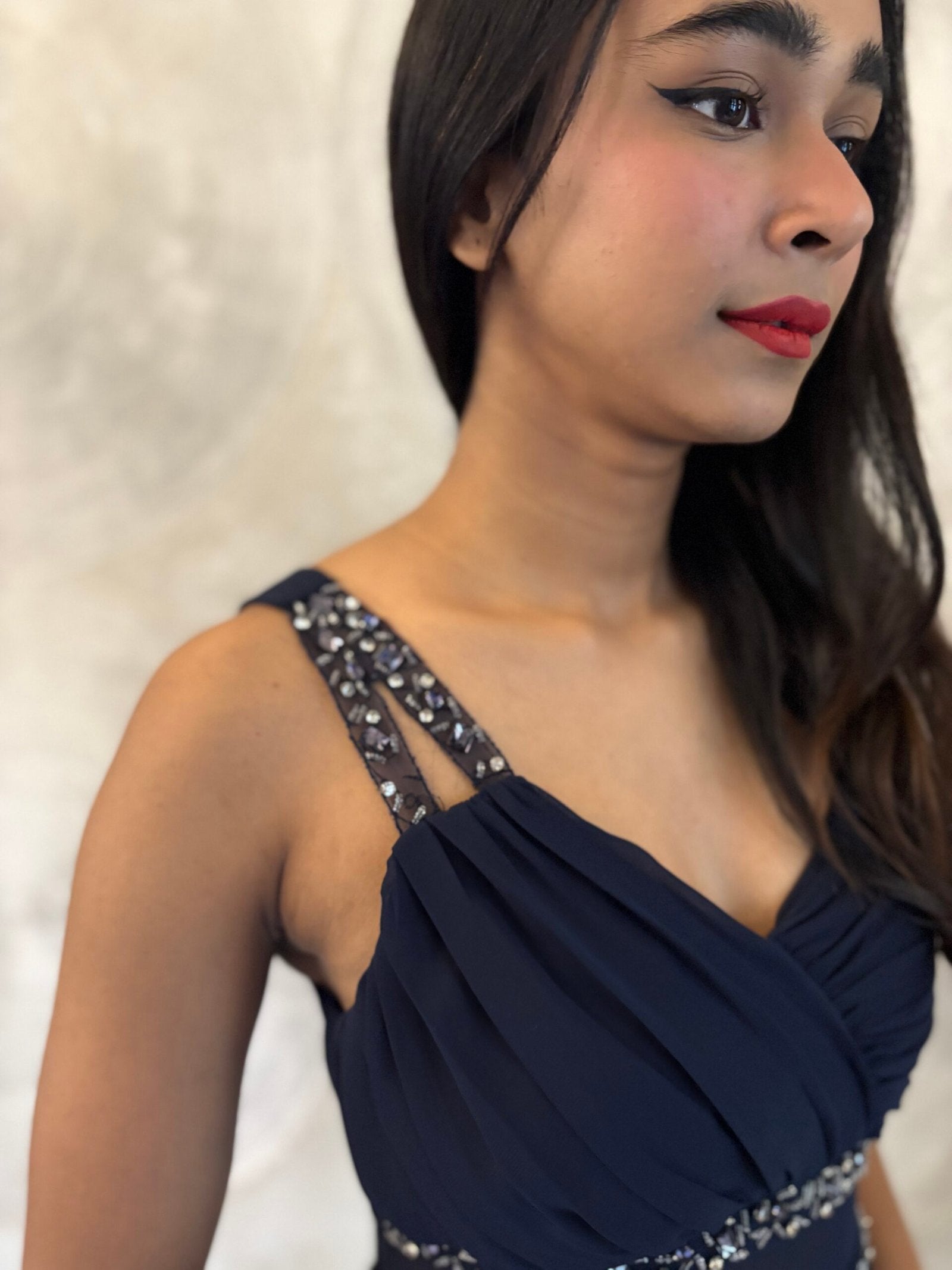 CITY STUDIO - One Strap Embellished Illusion Fit & Flare Cocktail Dress
