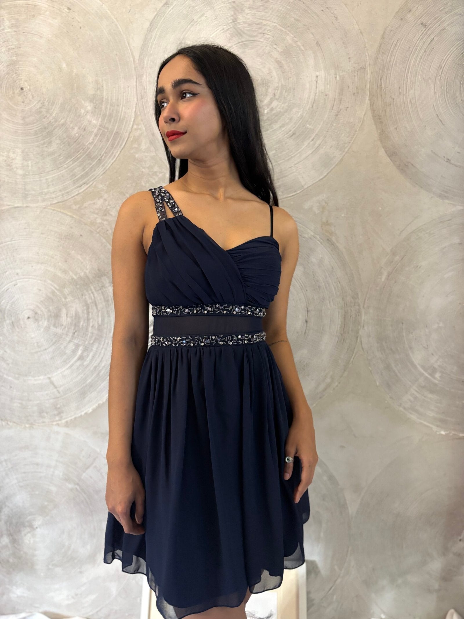 CITY STUDIO - One Strap Embellished Illusion Fit & Flare Cocktail Dress