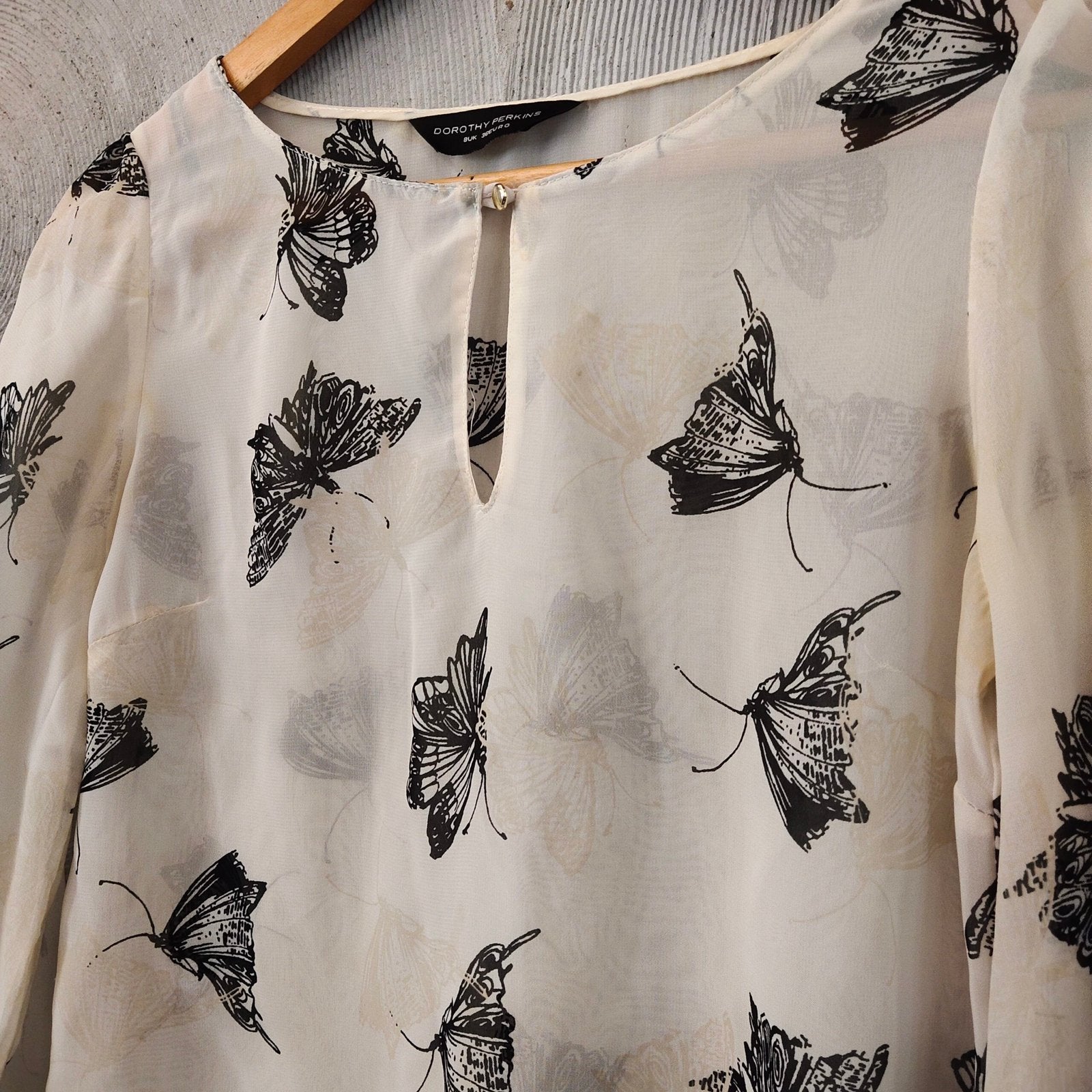 Cream Sheer Top with Butterfly Print