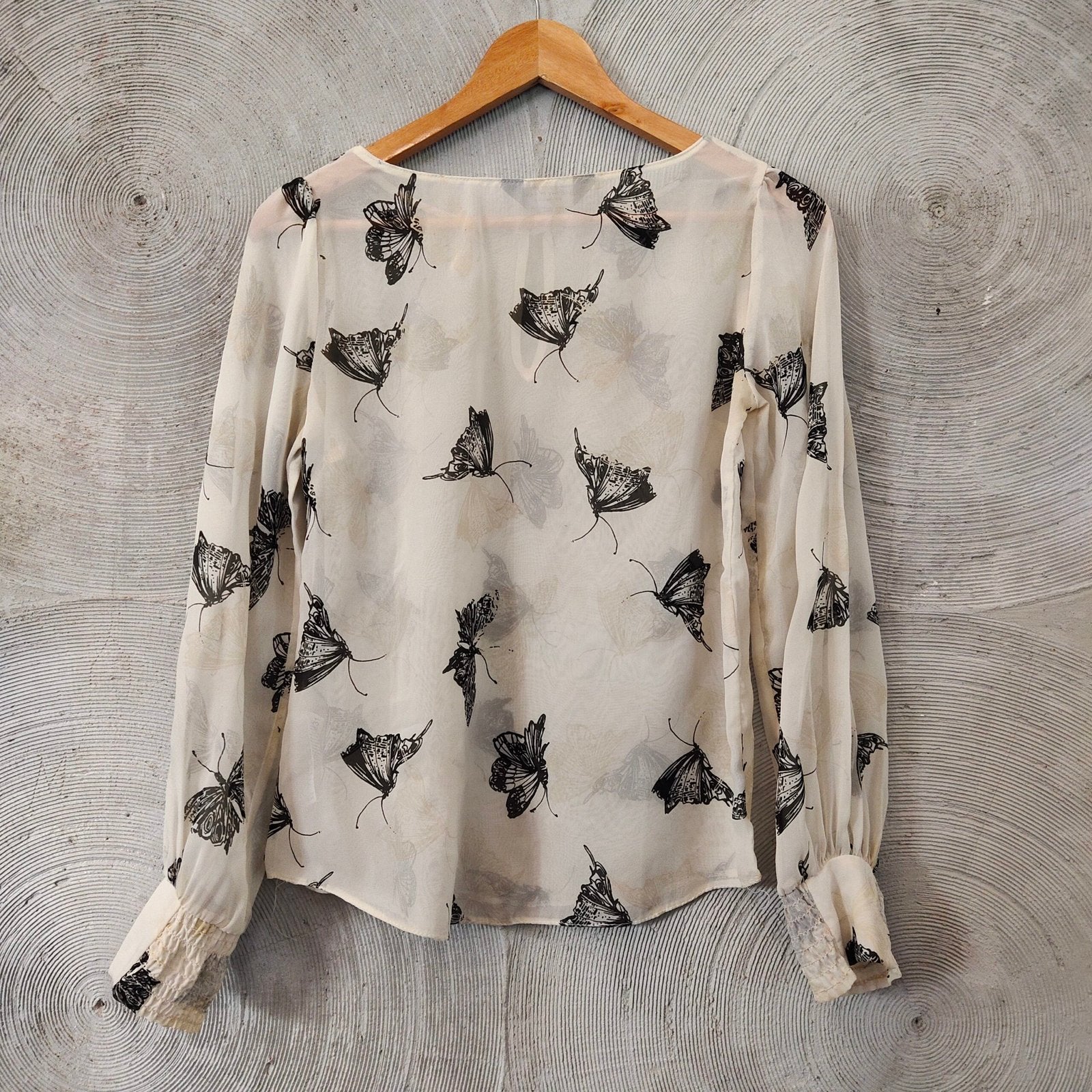 Cream Sheer Top with Butterfly Print