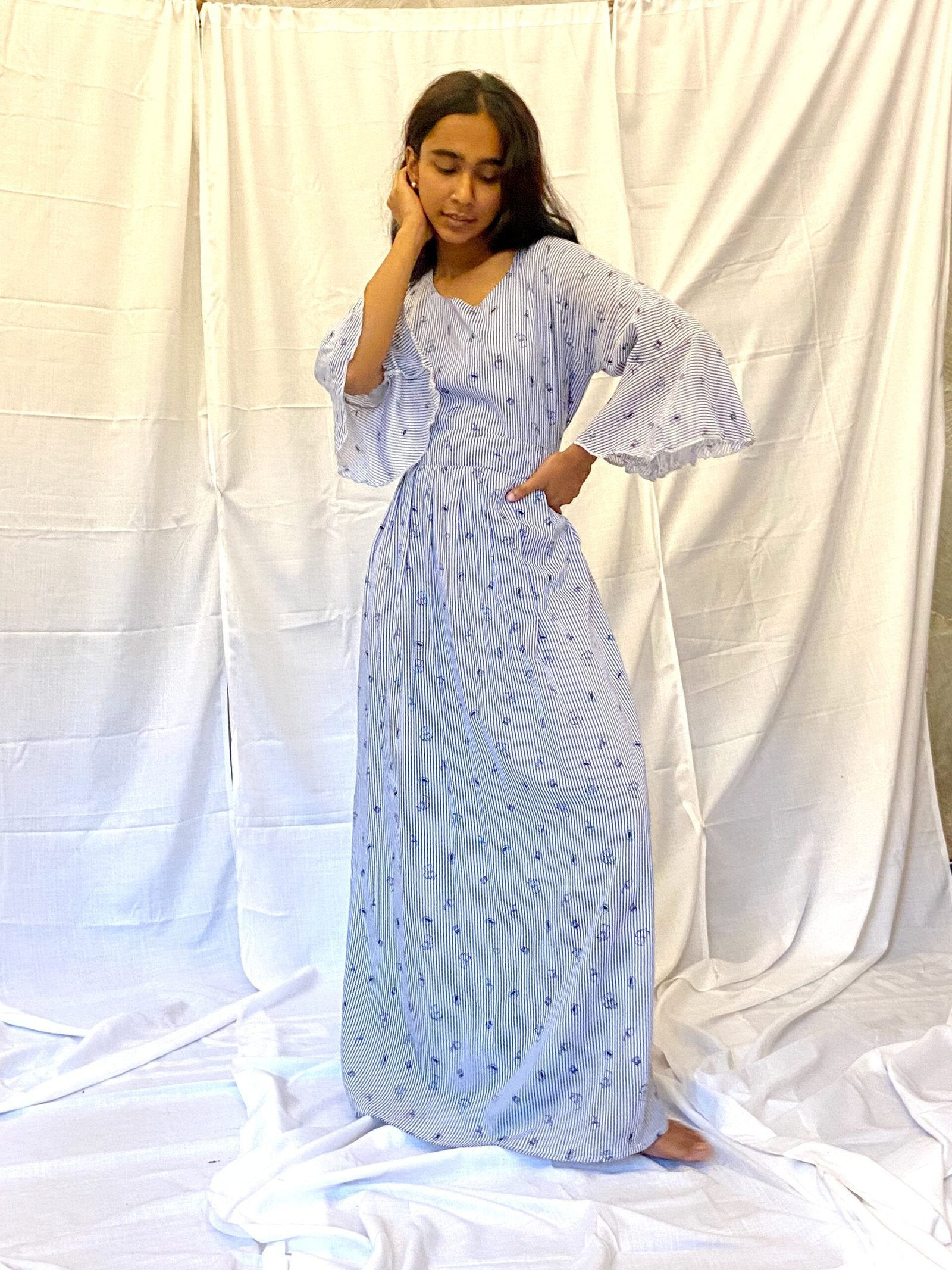 WAMSUTTA - Light Blue and White Coffee Time Long Dress