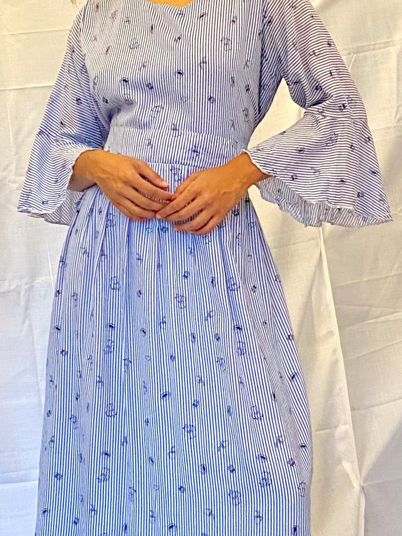 WAMSUTTA - Light Blue and White Coffee Time Long Dress