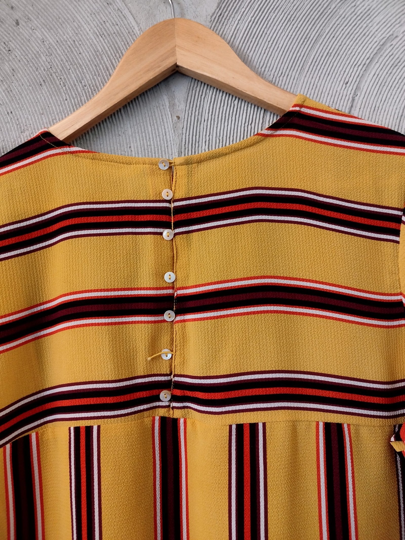 AND - Mustard Yellow & Burgundy striped Bell Sleeves Top