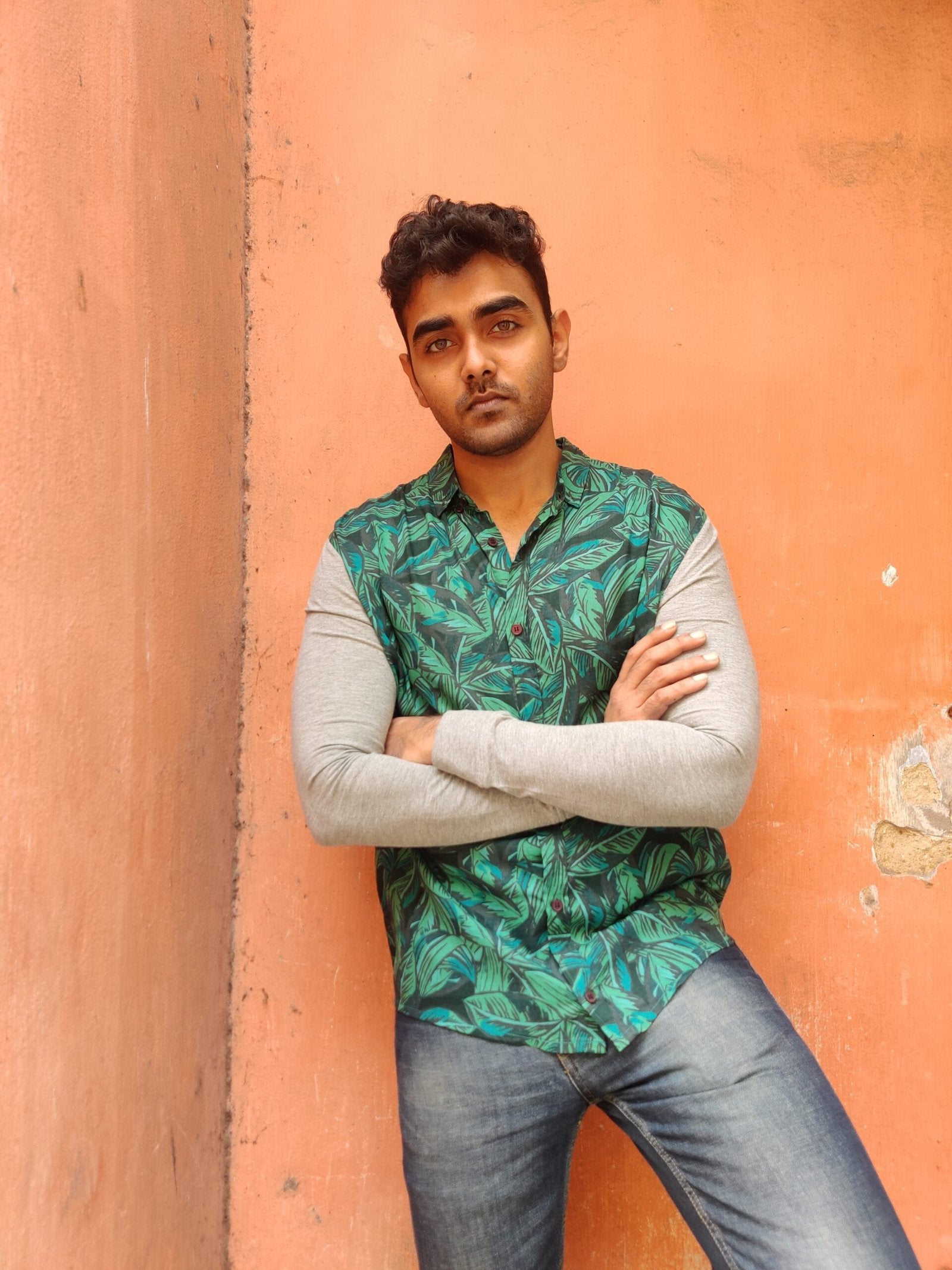 KOOVS- Tropical Leaves Print Full Sleeved Shirt