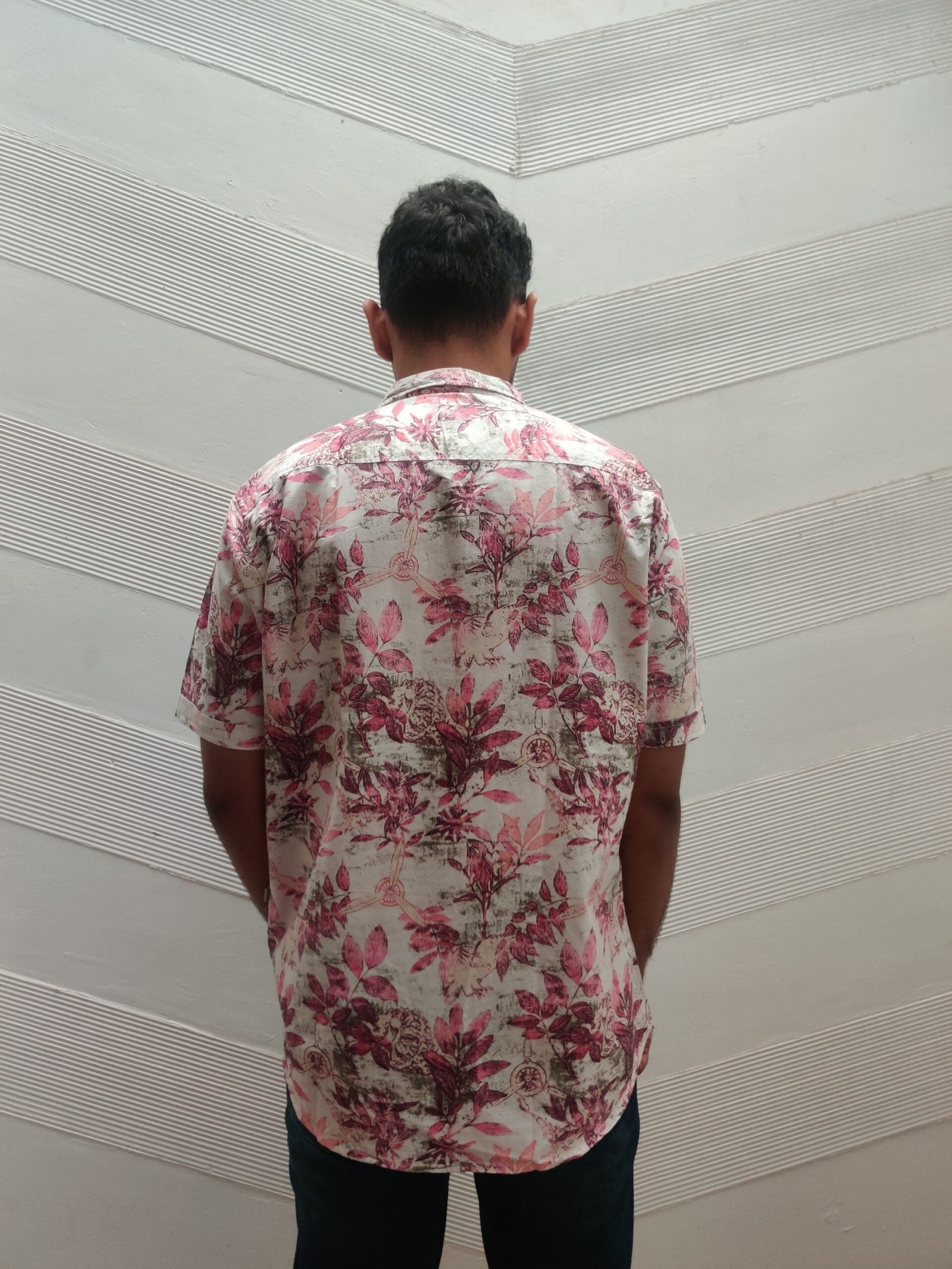 LALOFT- White and Pink Leaf Print Shirt