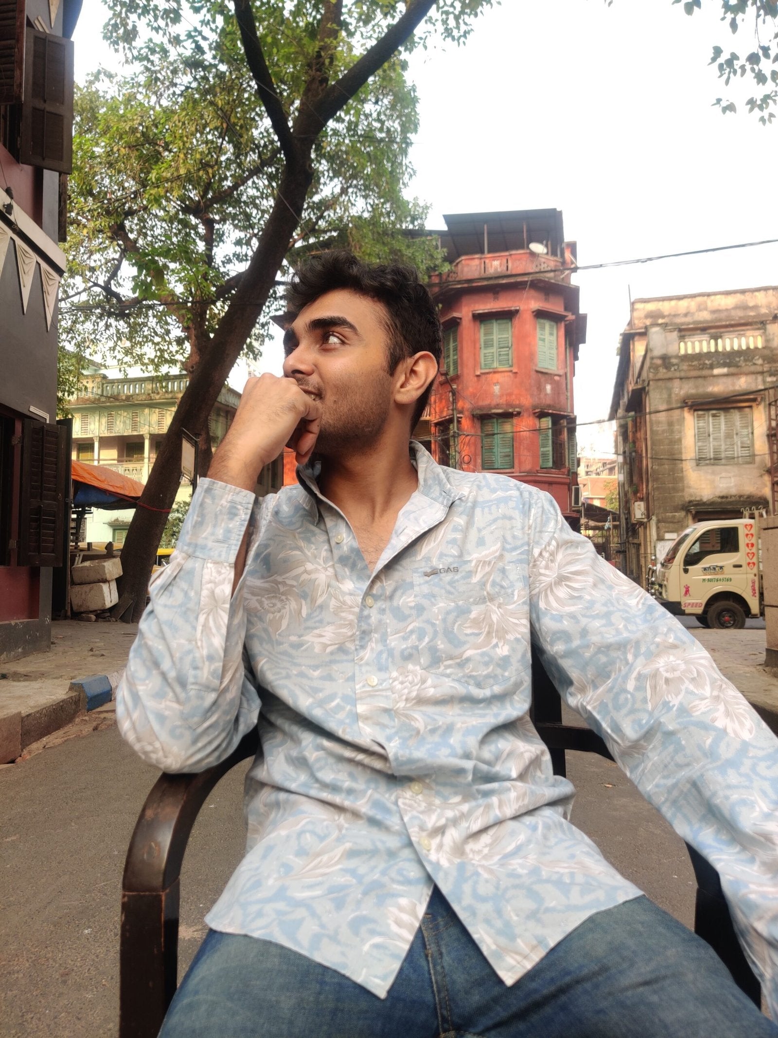 GAS BASIC- Blue and Grey Floral Printed Full Sleeve Shirt