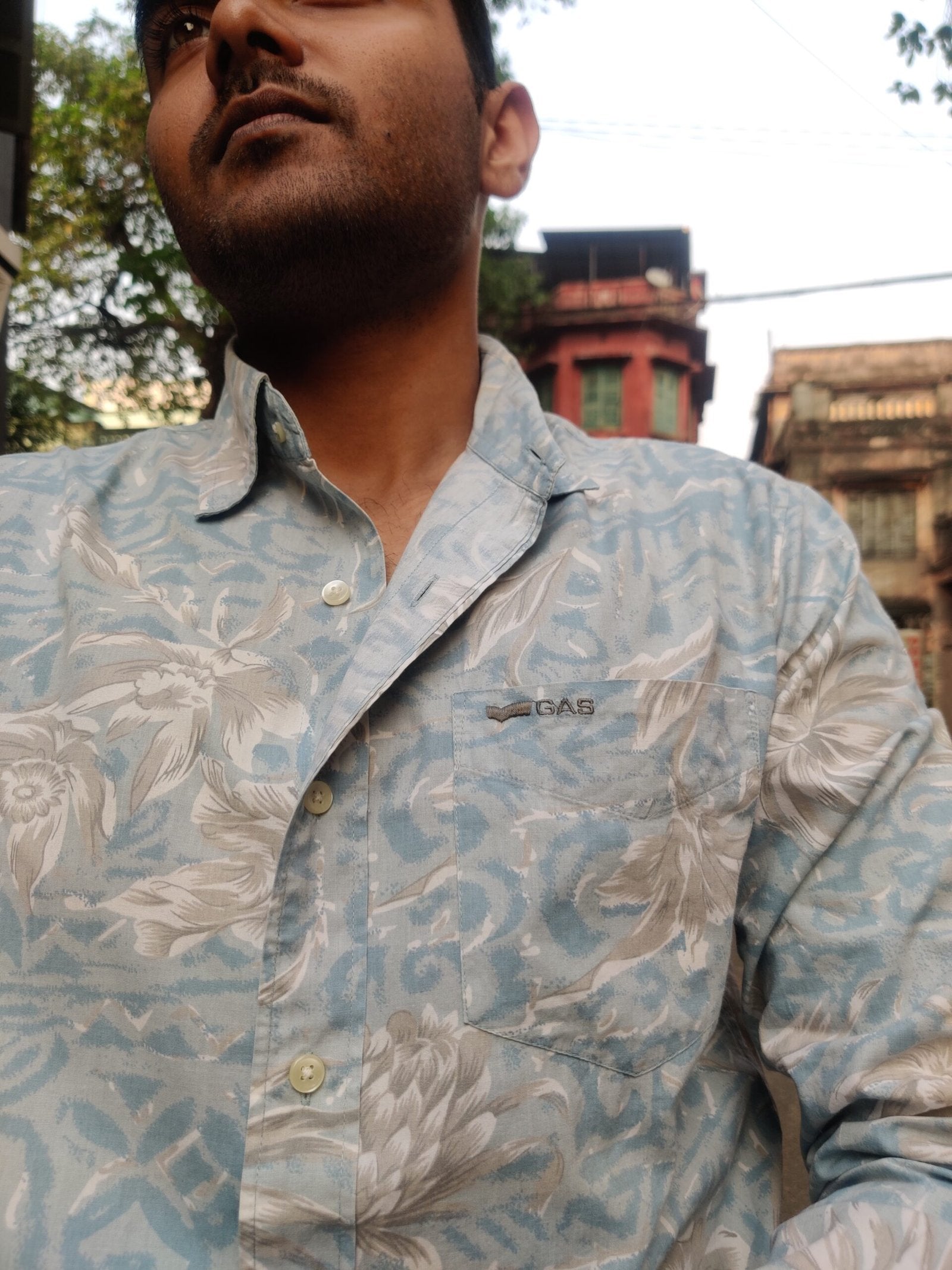 GAS BASIC- Blue and Grey Floral Printed Full Sleeve Shirt