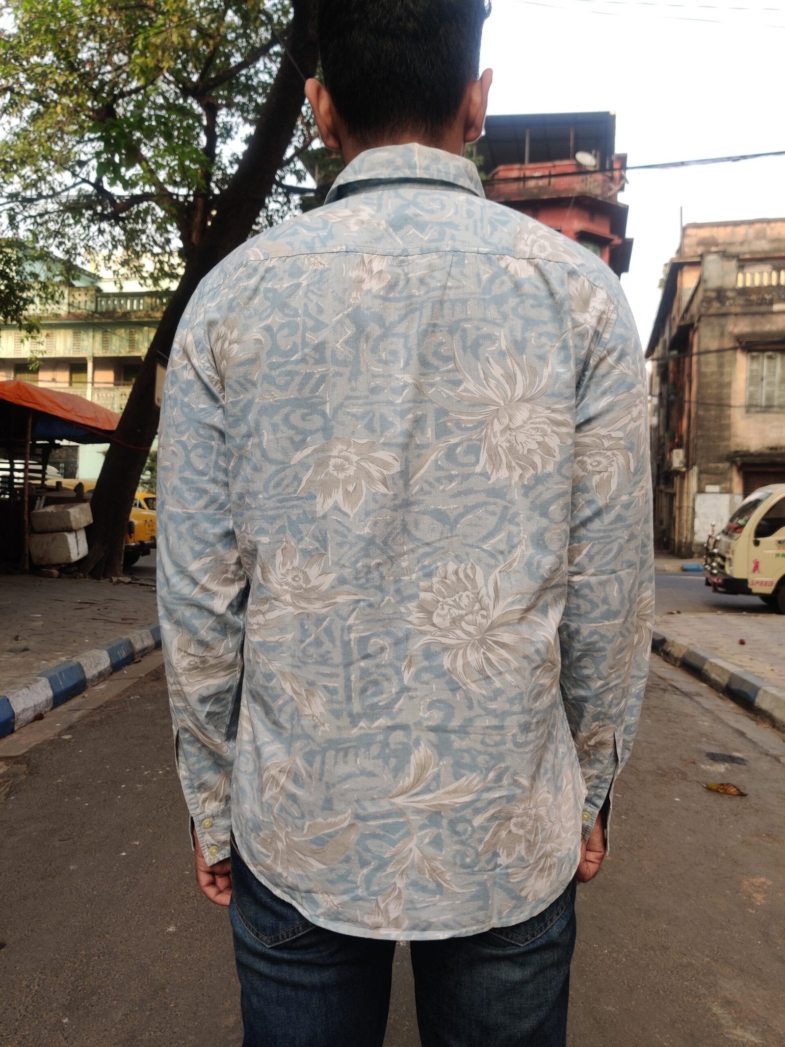 GAS BASIC- Blue and Grey Floral Printed Full Sleeve Shirt