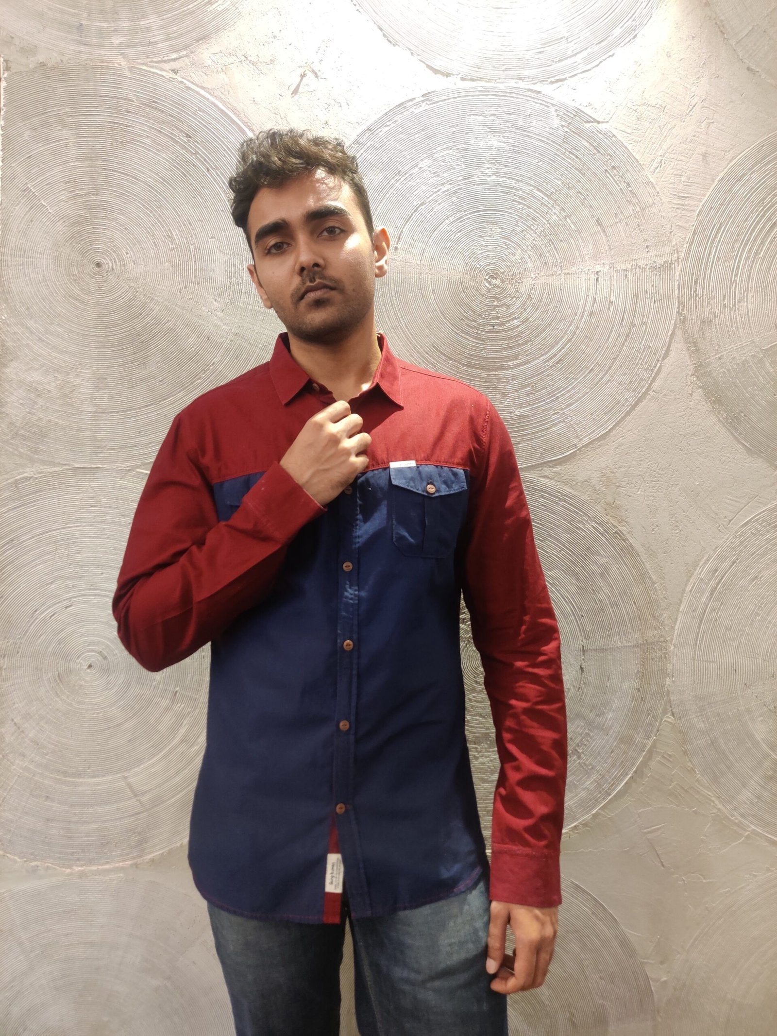 BEING HUMAN- Navy and Wine Full Sleeved Shirt