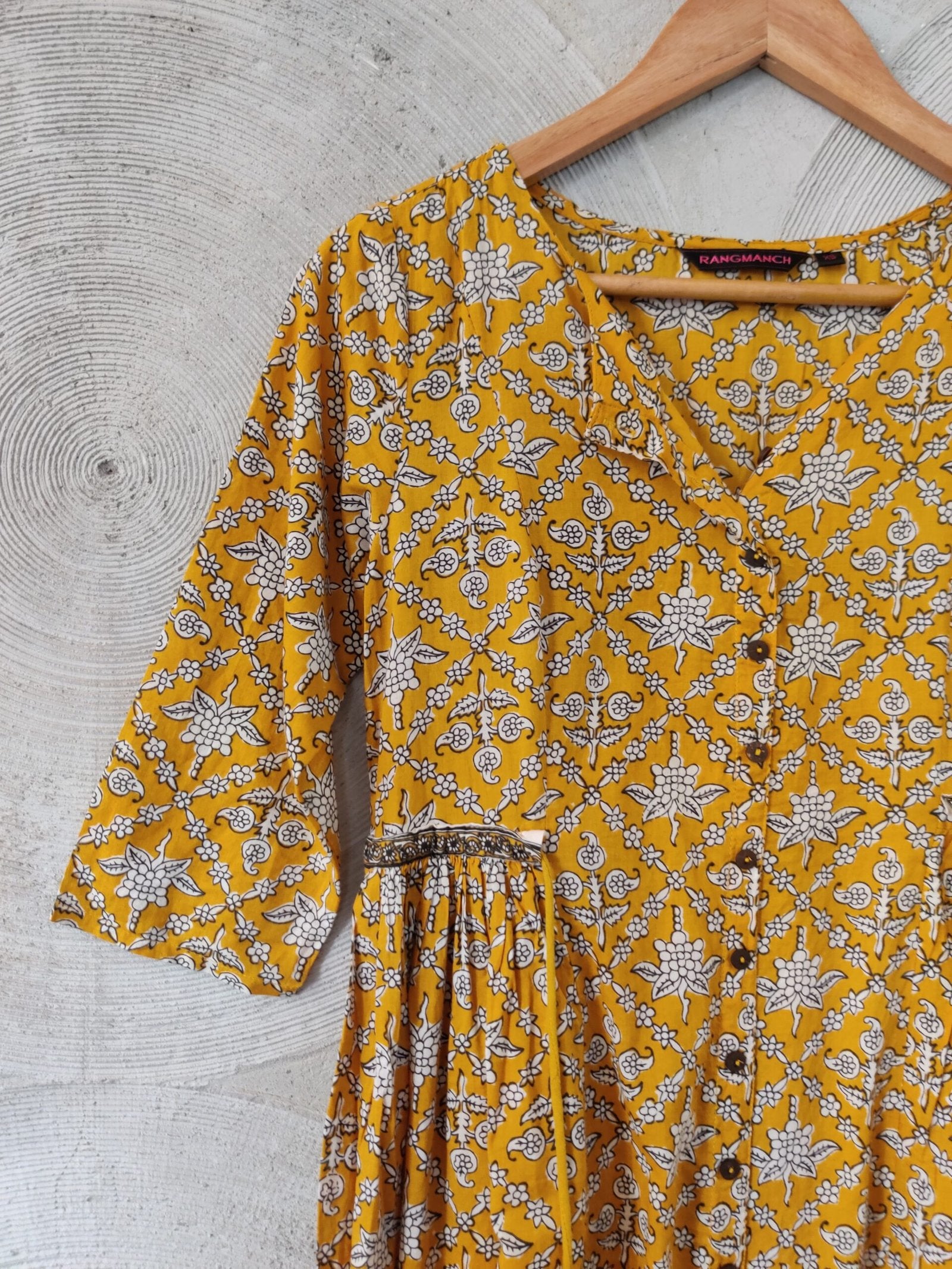 RANGMANCH-Yellow Printed Pure Cotton Flared Kurta