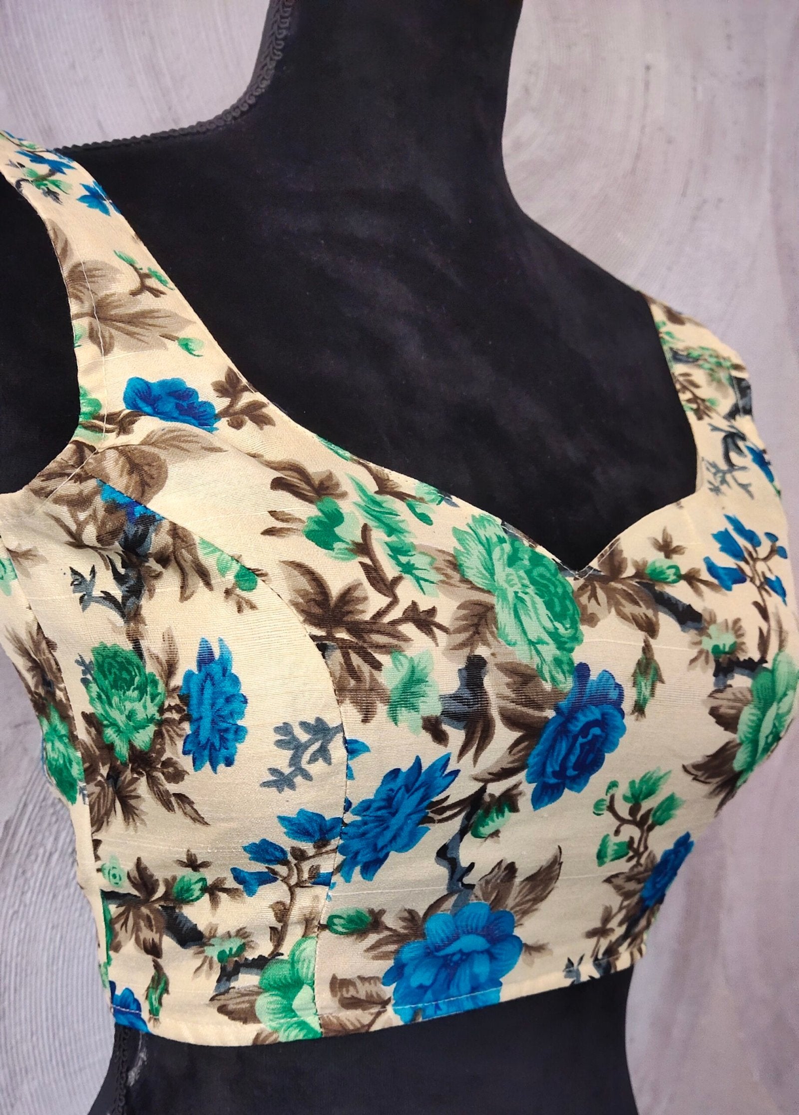 Blue Green and Brown Floral Printed Blouse