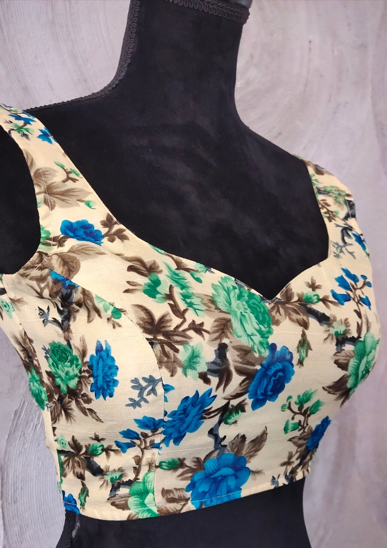 Blue Green and Brown Floral Printed Blouse