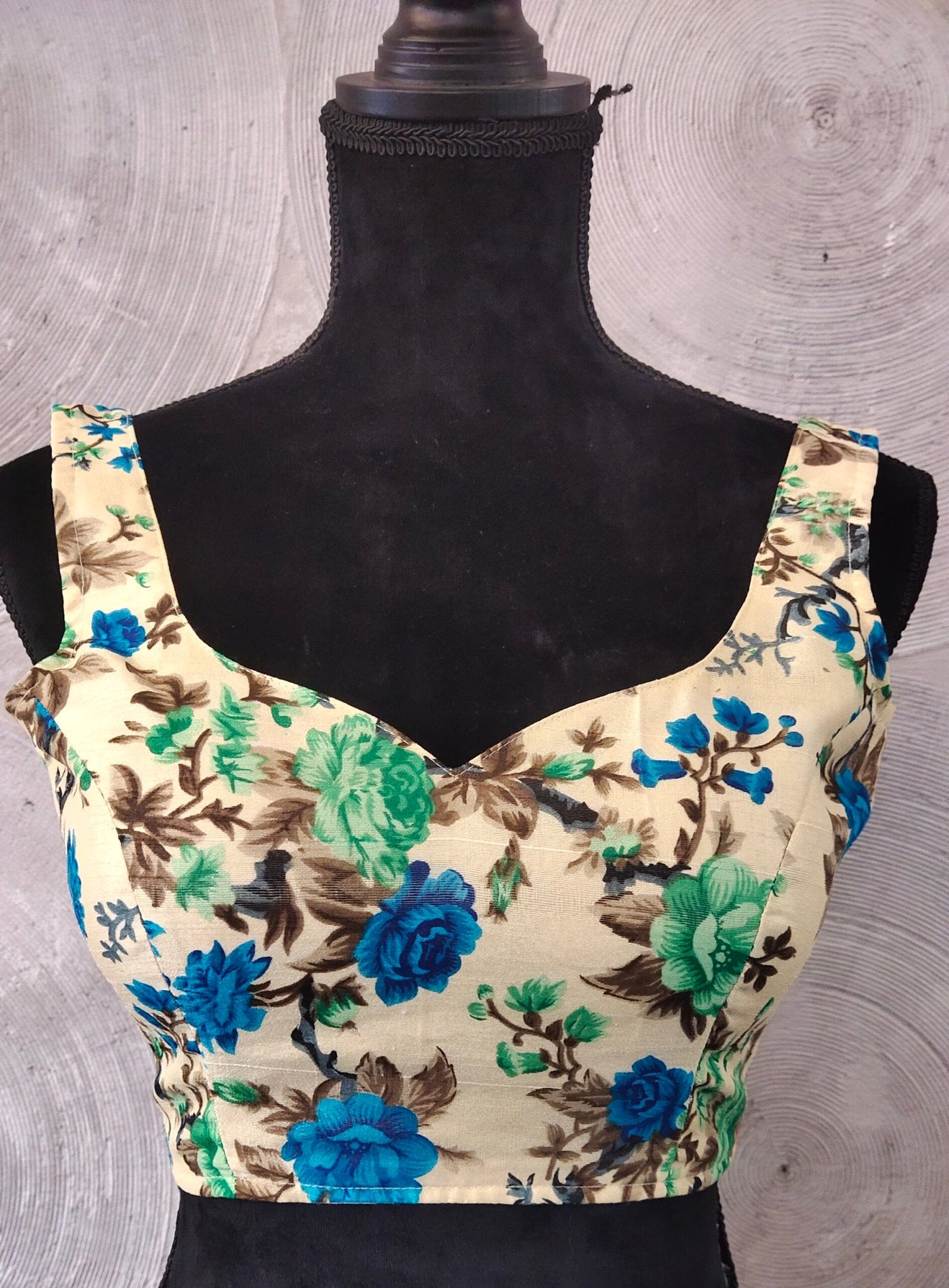 Blue Green and Brown Floral Printed Blouse