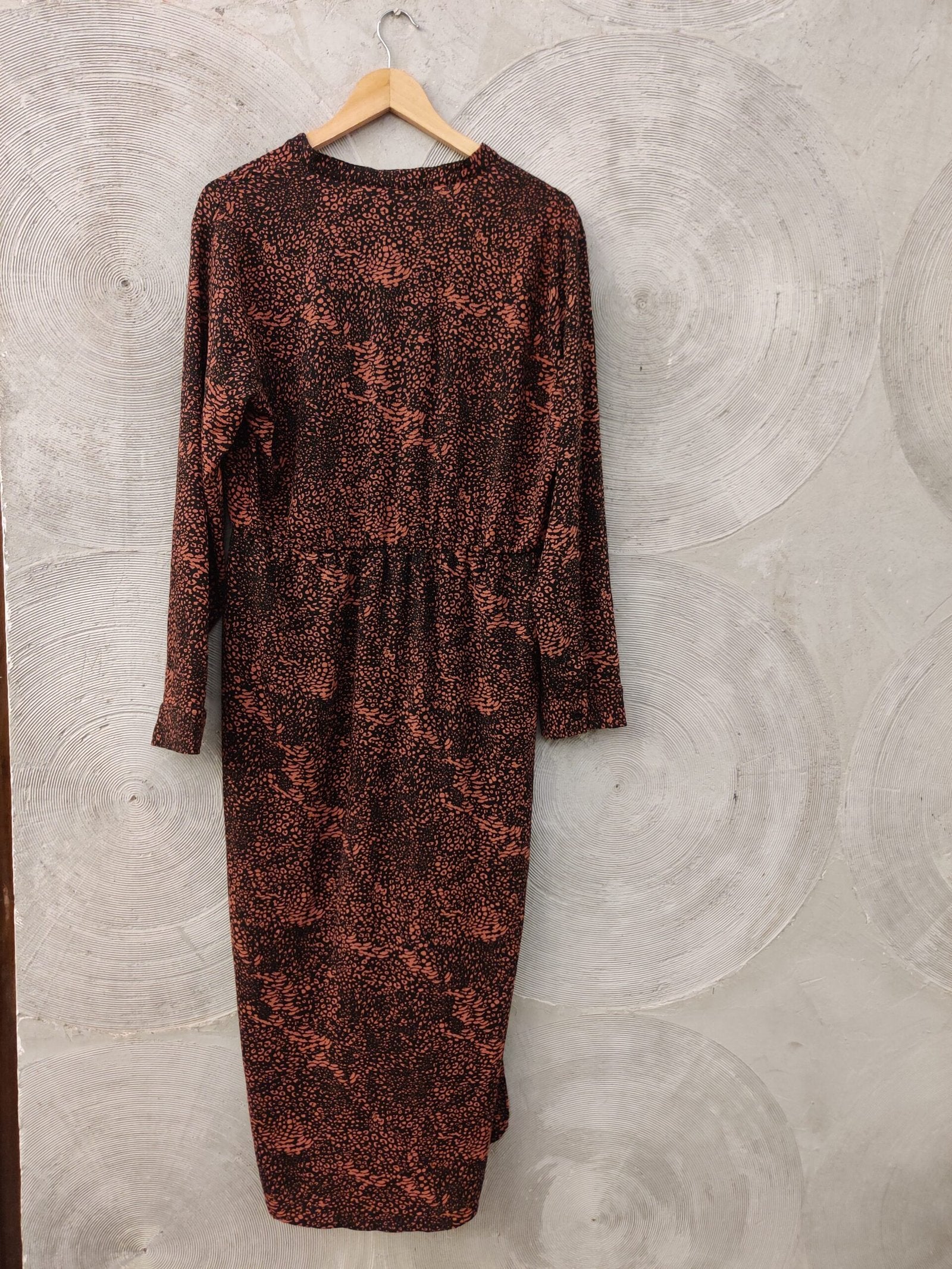 JAZLYN- Black and Brick Printed Long Dress