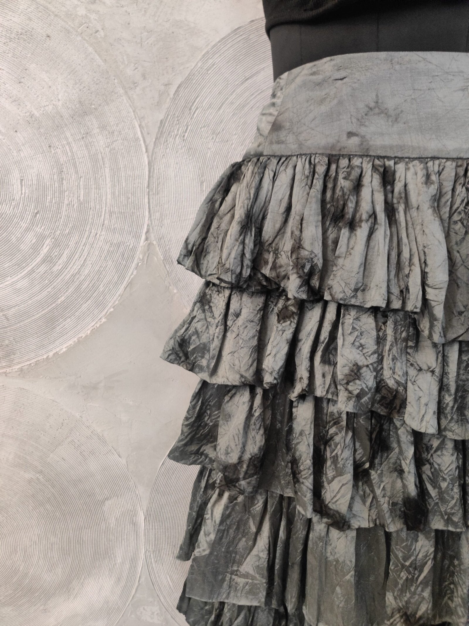 Steel Grey-Green Shaded Silk Tiered Skirt