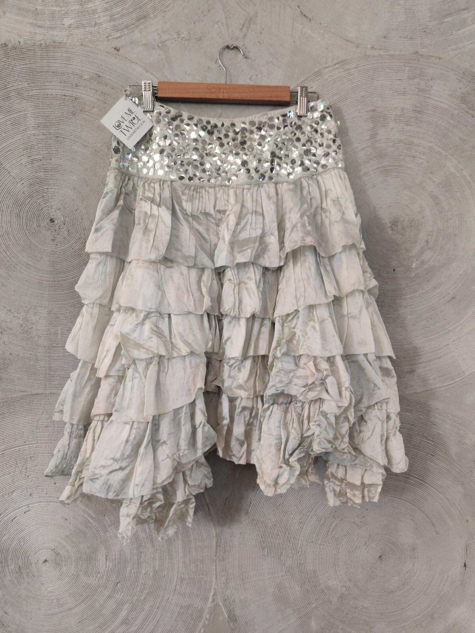 Light Sea Green Silk Skirt with Sequined Waistband